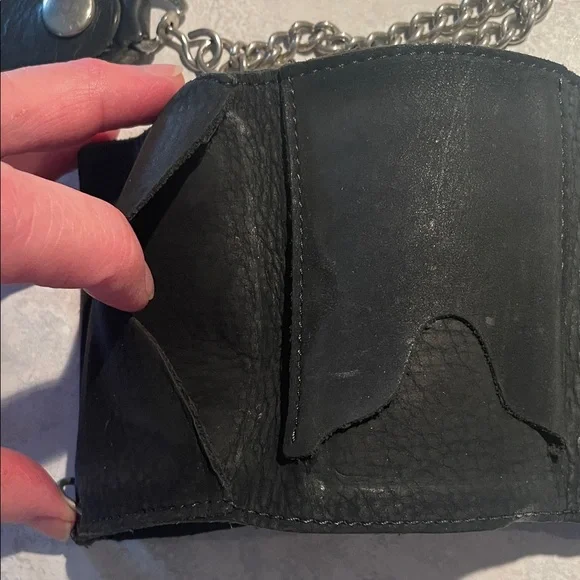 Vintage Biker Black Leather Chain Wallet - Picture 8 of 9